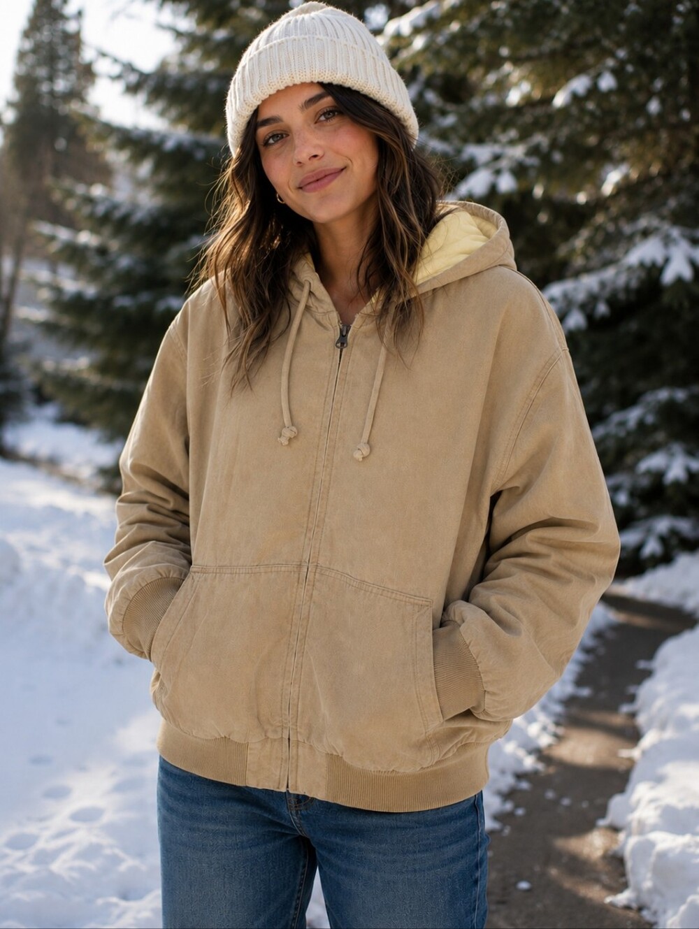 Alpine Design Womens Medium W Ad Cord Quilted FZ Hood In Sandy Clay New With Tag